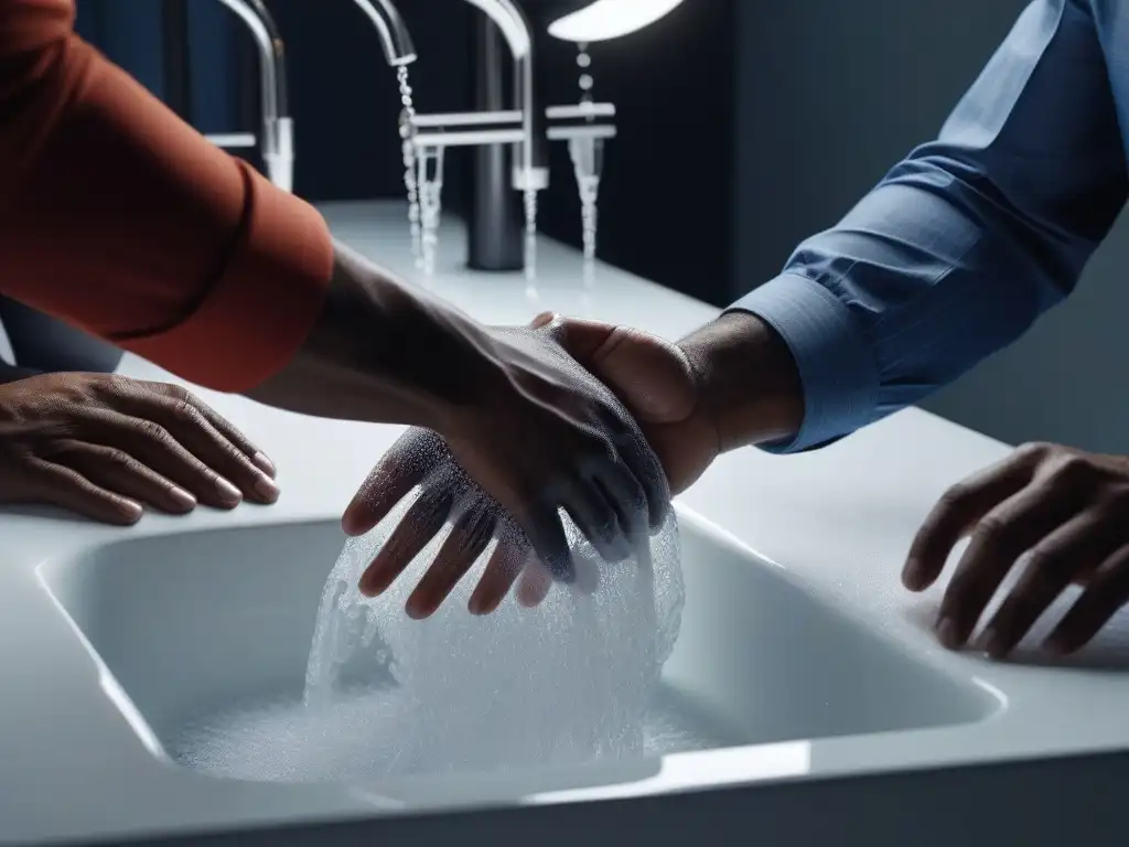 Lavado meticuloso de ropa de hombre inclusiva en un lavabo moderno Mantenimiento de ropa masculina inclusiva: manos masculinas lavando prendas coloridas en un lavabo moderno, detalle y cuidado en cada hilo y textura
