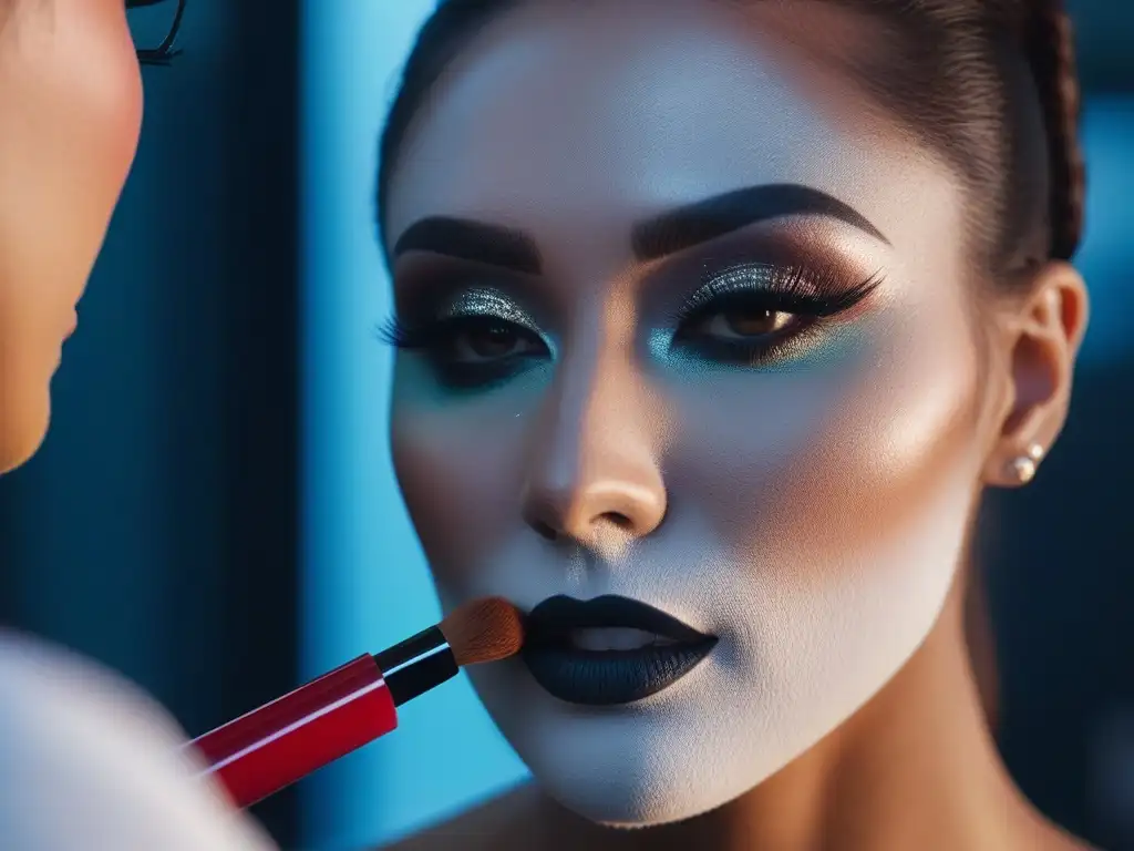 Maquillaje artístico: transformación y belleza única Un maquillador aplica con destreza base a una persona transgénero, mostrando la mezcla de tonos para lograr un acabado impecable