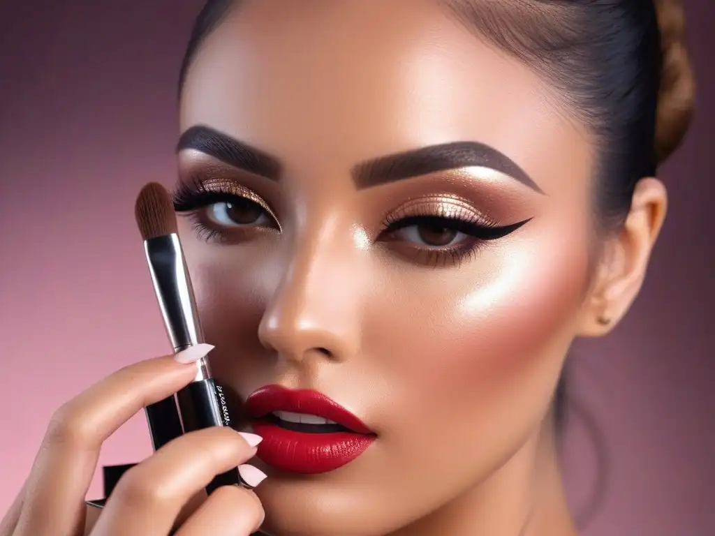 Maquillaje de lujo: detalle perfecto en modelo con cosméticos exclusivos Maquillaje de lujo para tallas petite: Detalle de modelo con maquillaje impecable y productos exclusivos