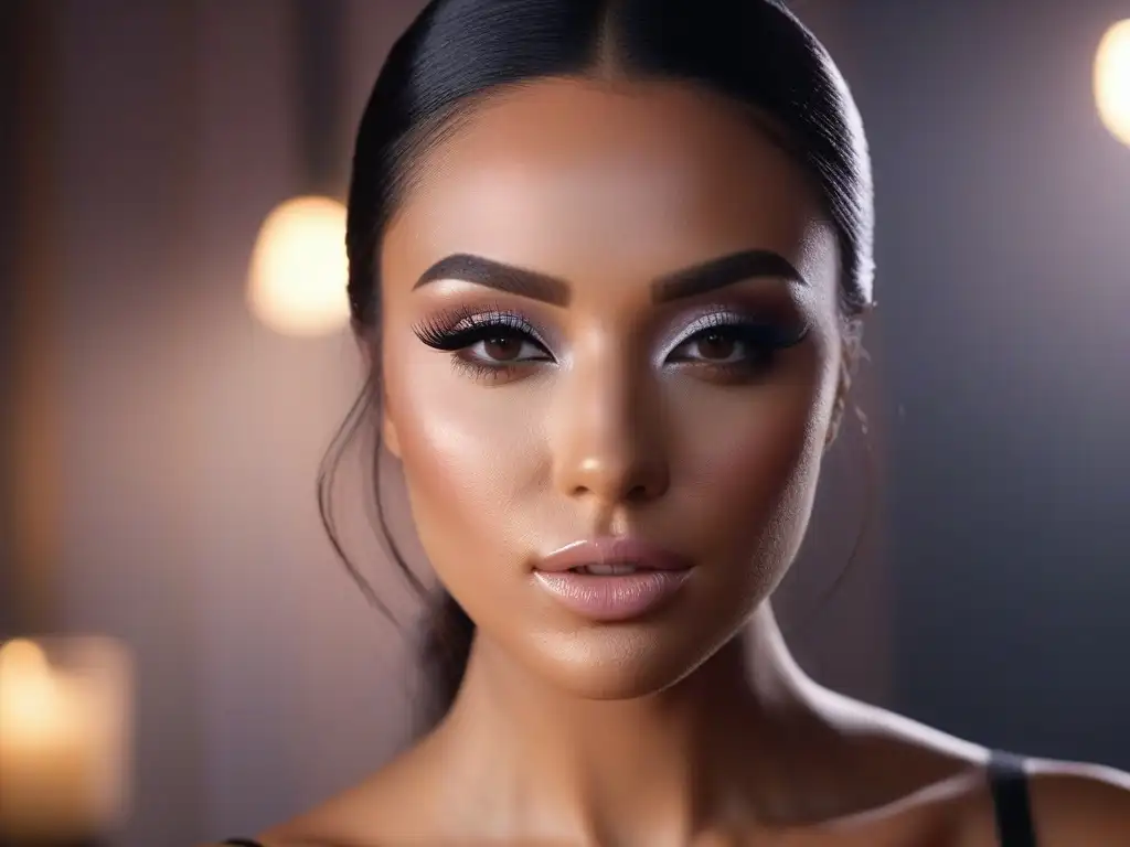 Maquillaje vegano impecable: sombras vibrantes y delineado preciso Maquillaje vegano impecable en modelo petite