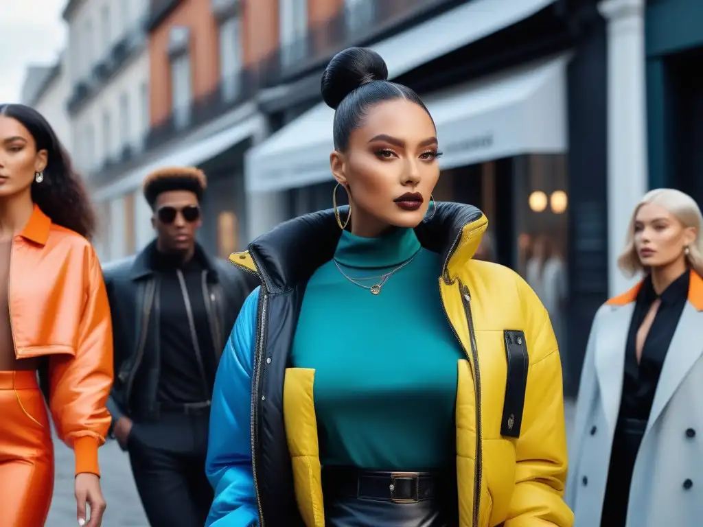 Moda inclusiva: colección vibrante y diversa en la ciudad Una marca de moda adaptativa tallas inclusivas: Desfile urbano de modelos diversos luciendo prendas inclusivas y elegantes