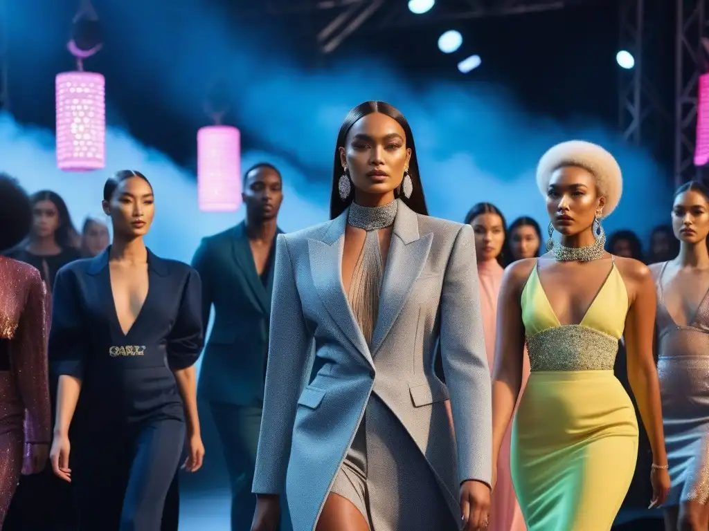 Desfile de moda inclusivo: diversidad y empoderamiento Una marca de moda inclusiva guía emprendedores: modelos diversos desfilan con confianza y empoderamiento en una pasarela vibrante y colorida