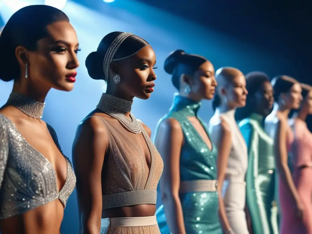 Desfile de moda inclusivo: diversidad y empoderamiento Marcas de moda inclusivas presentan desfile con cuerpos diversos, piel única y moda inclusiva en una pasarela moderna y brillante