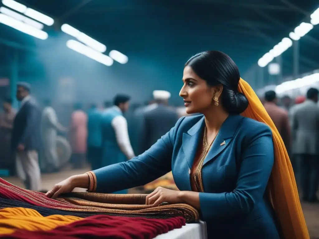 Mercado vibrante en la India: moda inclusiva y diversidad Un mercado bullicioso en la India, con moda inclusiva y vibrantes colores