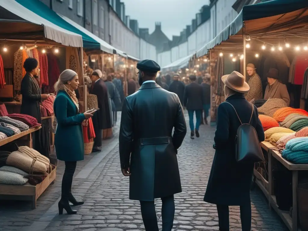 Mercado sostenible: moda y comunidad vibrante Un mercado vibrante donde la comunidad intercambia ropa, promoviendo la sostenibilidad y la moda consciente