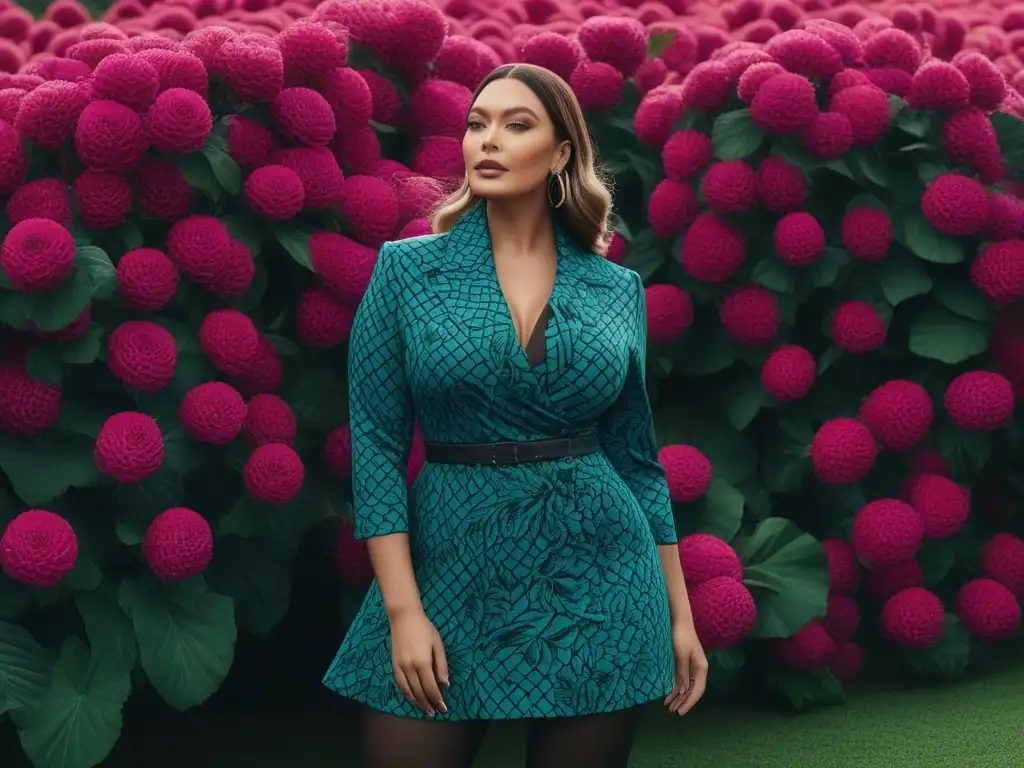 Collage de moda plussize: prints vibrantes y modernos Una mezcla vibrante y moderna de estampados de moda en tallas altas, mostrando la versatilidad y estilo