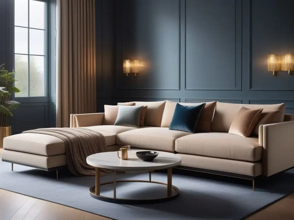 Sala de estar inclusiva y lujosa para todos los cuerpos Mobiliario inclusivo para todos cuerpos en un salón lujoso y moderno con muebles ajustables y elegantes en tonos neutros y vibrantes
