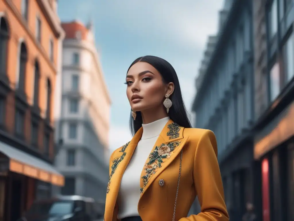 Influencer de altura: estilo y confianza en la ciudad Influencer de moda alta y segura en la ciudad, irradiando profesionalismo y sofisticación