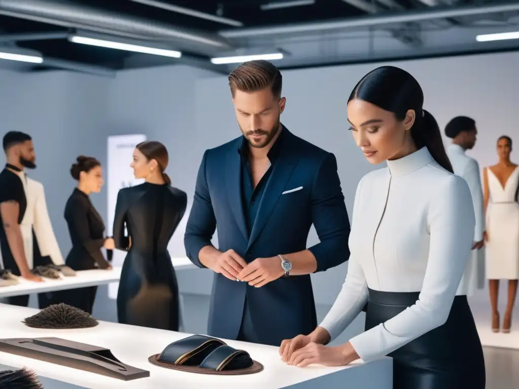 Diseñadores de moda creando innovación inclusiva en estudio futurista Moda inclusiva de alta gama: diseñadores diversos crean piezas únicas en estudio futurista lleno de tecnología