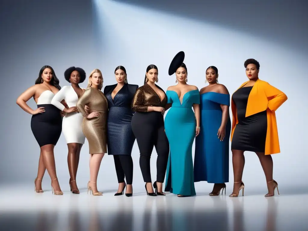 Moda inclusiva: Plus size models lucen wearables premium en estudio moderno Moda inclusiva para todos los cuerpos: Plussize models lucen prendas diseñadas para realzar su belleza, en un estudio luminoso y moderno