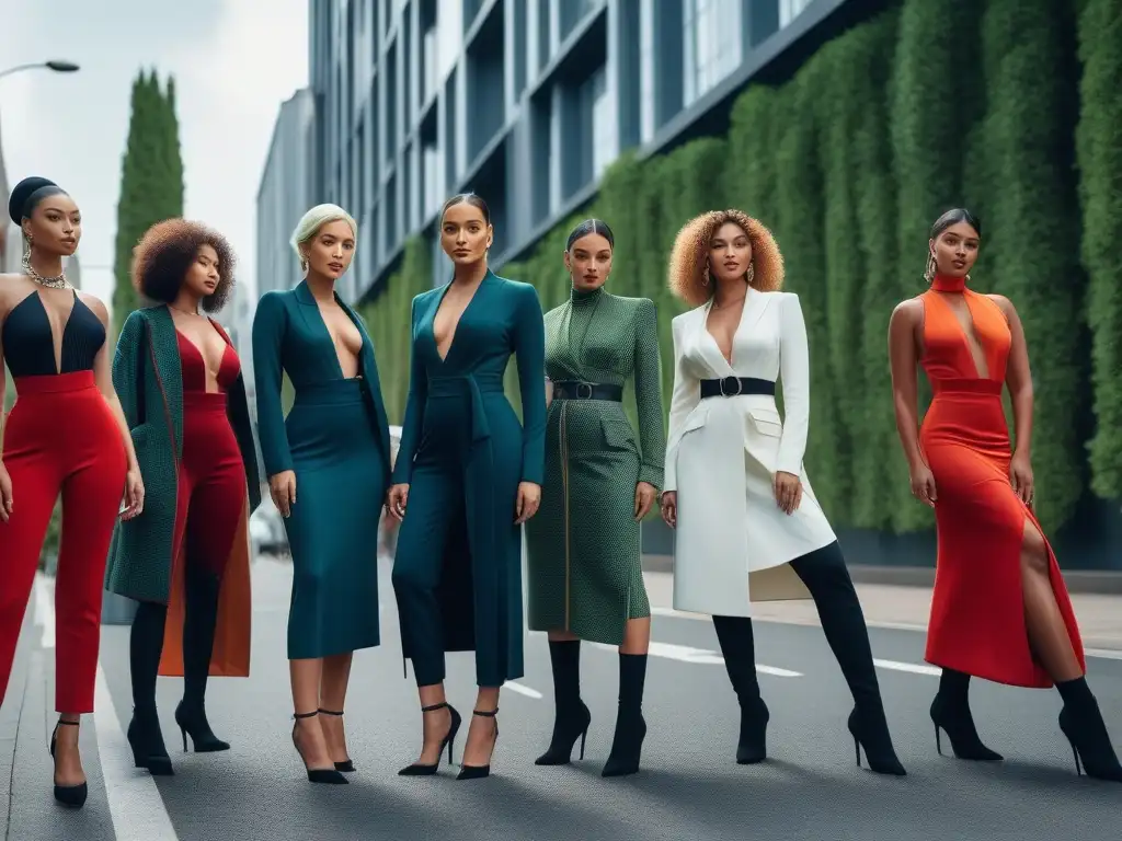 Desfile de moda inclusivo en la ciudad: diversidad de estilos y tallas Una fotografía de moda inclusiva que destaca la diversidad de modelos en la calle, reflejando unidad e individualidad