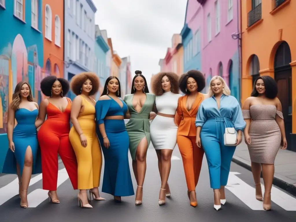 Moda inclusiva: Influencers diversos en la ciudad Moda inclusiva: Influencers de diferentes tallas y estilos posan felices en la ciudad