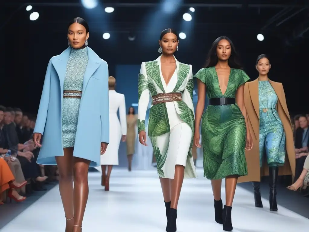 Pasarela futurista: moda inclusiva y sostenible Exhibición de moda inclusiva y materiales sostenibles en pasarela futurista