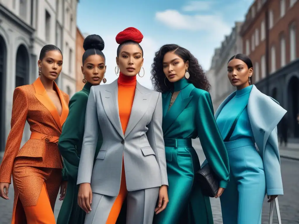 Diversidad y estilo en la ciudad: moda inclusiva de vanguardia Una fotografía de moda inclusiva con modelos diversos en atuendos modernos, reflejando confianza y belleza en la diversidad