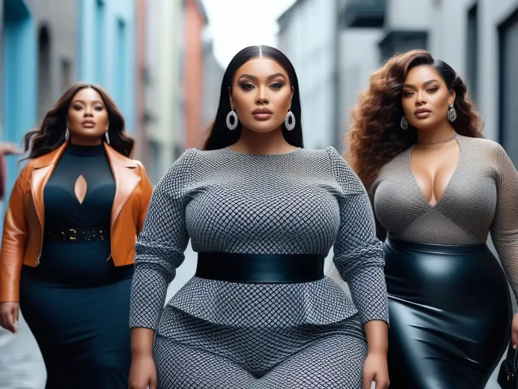 Moda plussize: Empoderamiento y estilo diverso en la ciudad Moda inclusiva con modelos de tallas grandes luciendo tendencias con estilo en entorno urbano