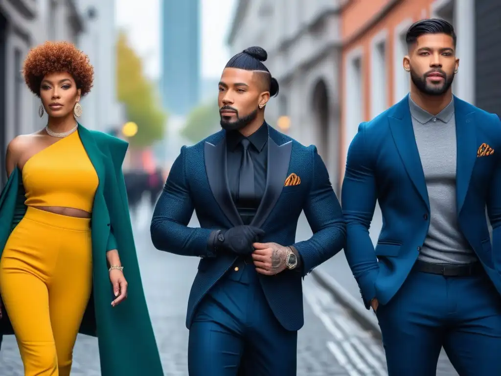 Moda transgender: Estilos únicos y modernos en la ciudad Moda inclusiva para personas transgénero: Grupo diverso con outfits modernos y estilo único en un entorno urbano chic