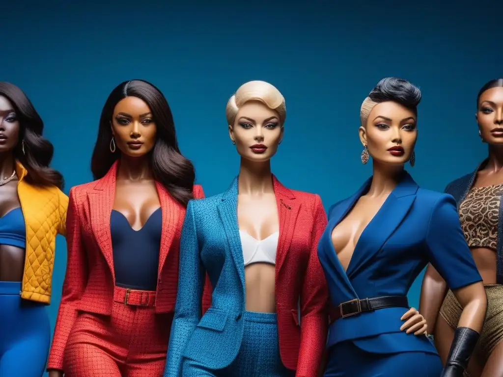 Maniquíes inclusivos: moda moderna y vibrante en detalle Maniquíes mostrando moda inclusiva en tallas específicas y sostenible, con detalles vibrantes y modernos