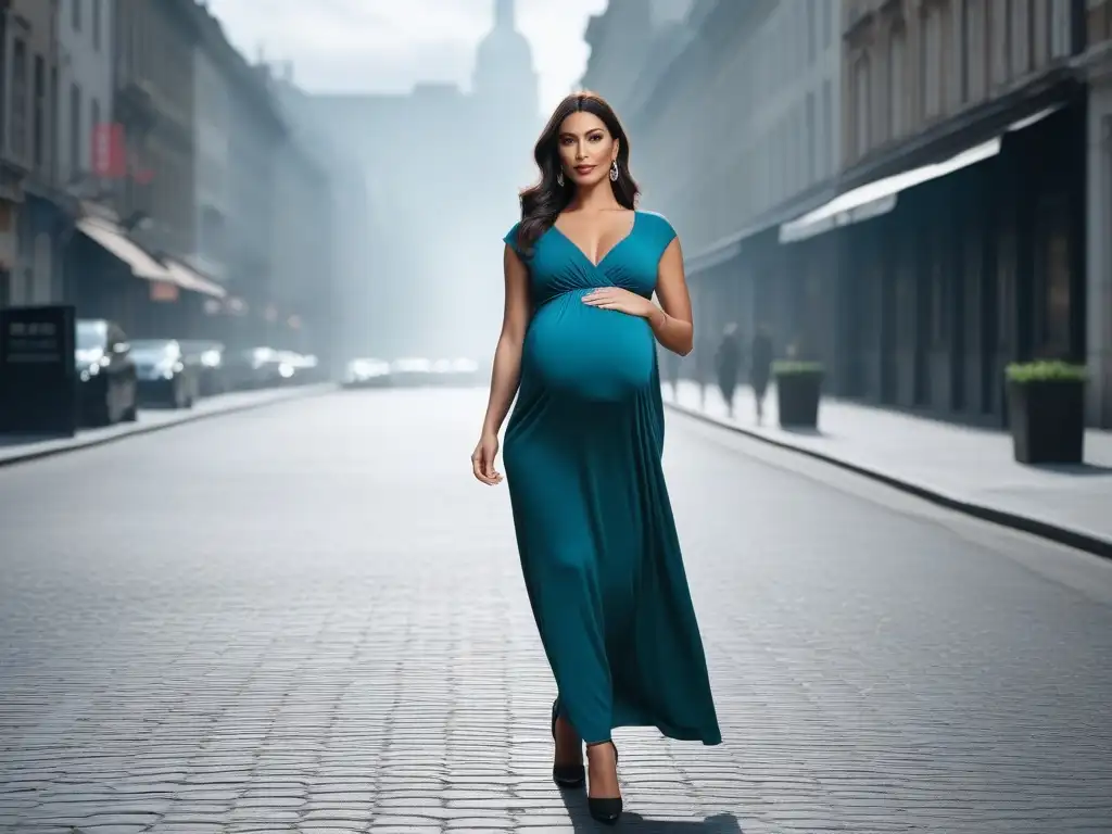 Maternidad elegante: mujer embarazada empoderada en la ciudad Moda maternal cómoda y elegante: Mujer embarazada elegante caminando por la ciudad