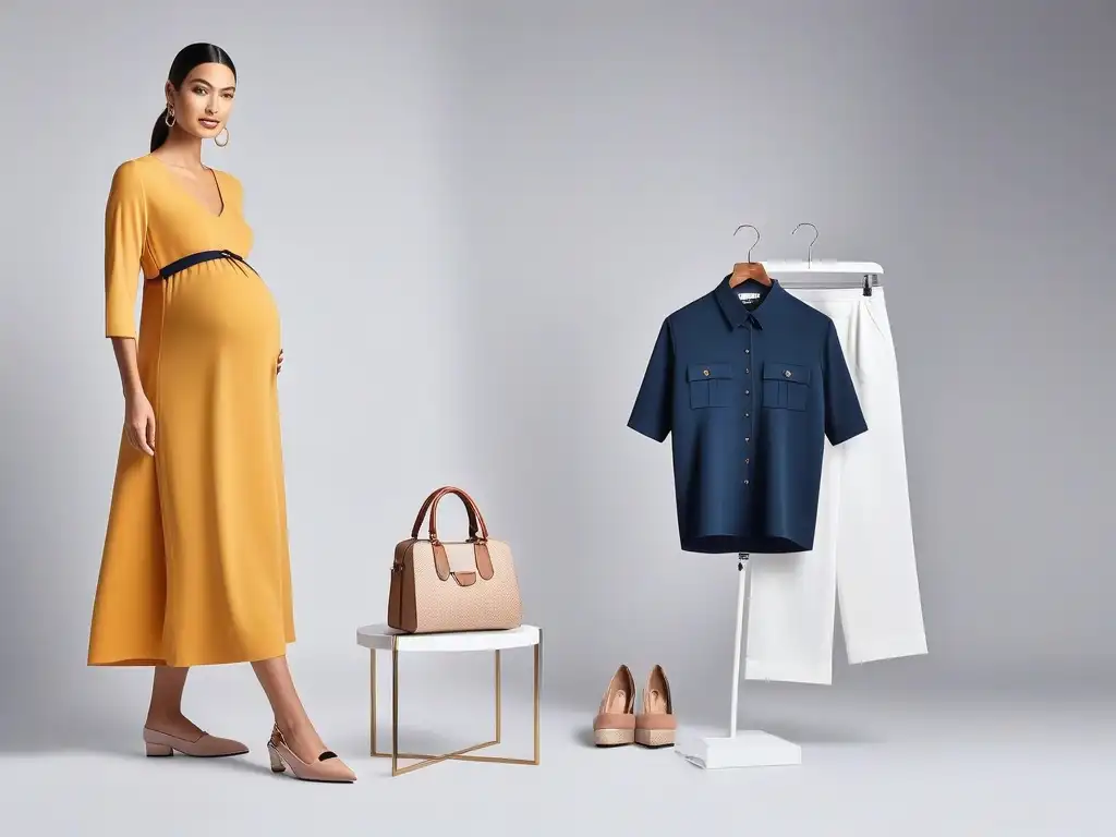 Outfit de maternidad: estilo y comodidad en armonía Moda maternal funcional y cómoda: conjunto de maternidad elegante y práctico en tonos suaves y vibrantes