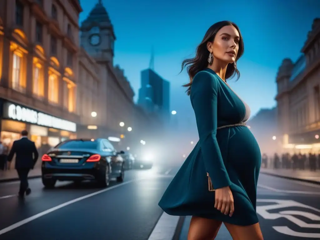 Moda materna de lujo en Sydney: mujer embarazada con estilo pasea confiada Moda maternal de lujo en Sídney: mujer embarazada elegante caminando por la ciudad con estilo y confianza, fusionando tendencias urbanas
