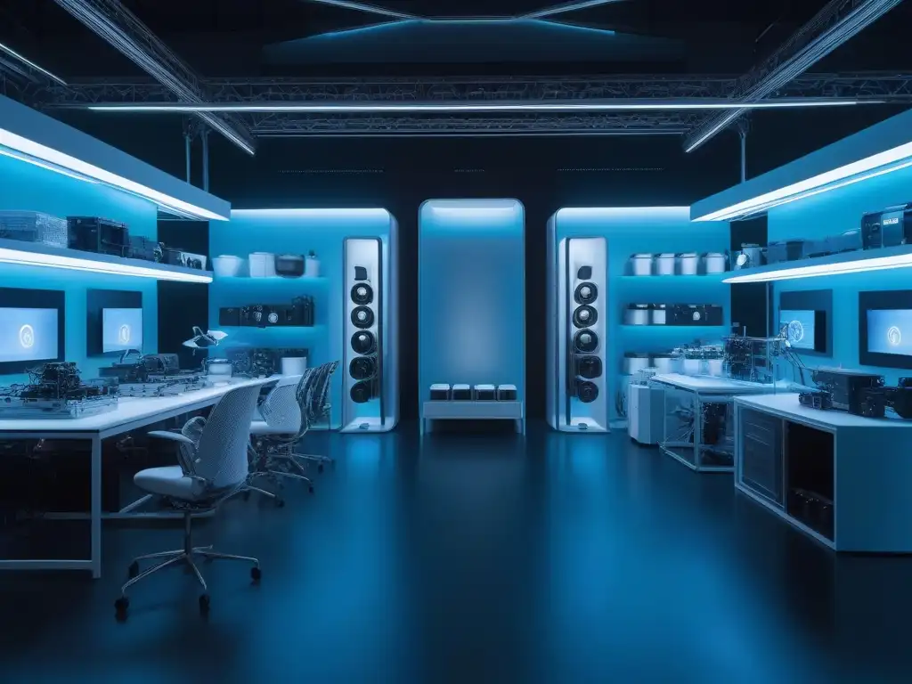 Alta costura del futuro: Atelier con impresión 3D de prendas personalizadas Producción de moda a medida 3D en un taller futurista iluminado por una suave luz etérea