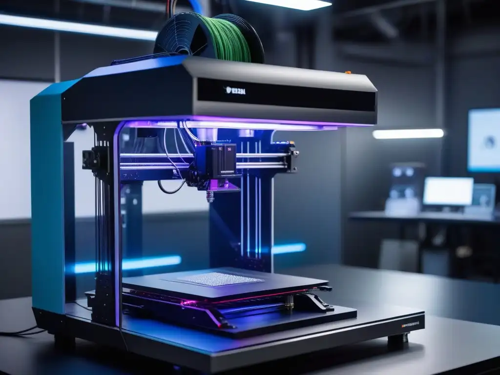 Futurismo en acción: impresora 3D creando moda vanguardista Producción moda a medida 3D: Impresora futurista creando prenda de alta costura con tecnología avanzada y diseño vanguardista