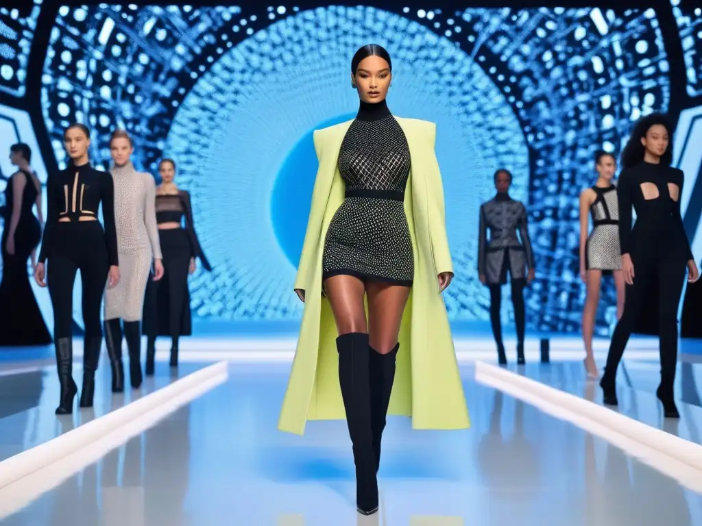 Pasarela Futurista: Moda 3D para Altos, Inclusiva y Empoderada Transformación de la moda tall con tecnología 3D: modelos altos muestran diseños customizados en pasarela futurista