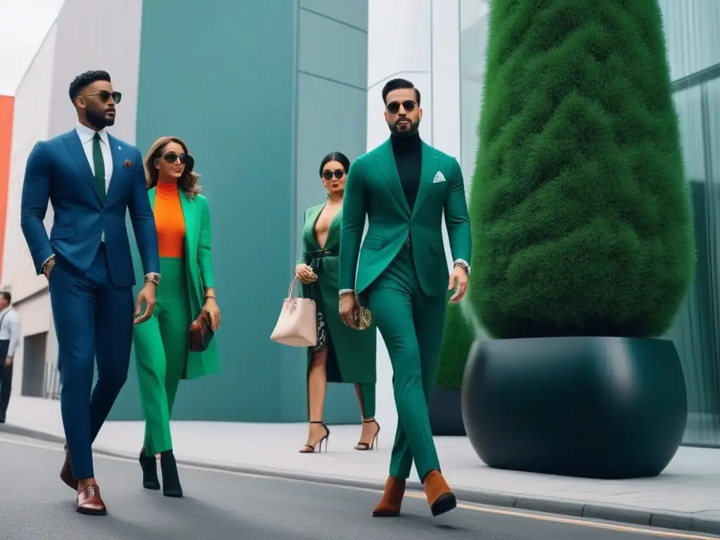 Desfile de moda para altos: estilo y empoderamiento en la ciudad Moda para personas altas tendencias: Grupo de individuos altos y seguros de sí mismos luciendo estilos únicos y elegantes en una calle de la ciudad