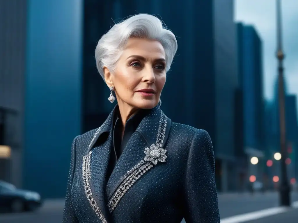 Moda senior: elegancia y comodidad en un outfit multifuncional Moda senior tallas especiales: Mujer mayor con estilo y comodidad en un outfit multifuncional, combinando moda y practicidad en la ciudad
