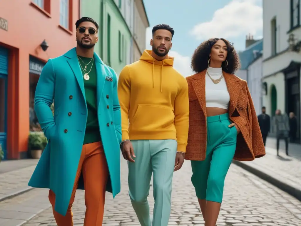 Moda sostenible: diversidad y estilo en la ciudad Moda sostenible para todos cuerpos: Grupo diverso disfruta de ropa eco en ciudad vibrante y verde, transmitiendo positividad e inclusión