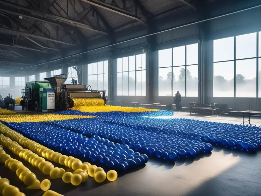Planta de reciclaje moderna convierte botellas en moda sostenible Moda sostenible: fabricación de tela de botellas de plástico recicladas en planta moderna