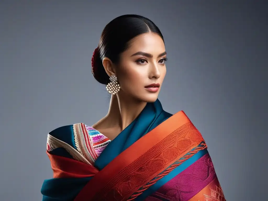 Rebozo mexicano: tradición y modernidad en armonía Moda tradicional para todas edades: Rebozo mexicano ornamental sobre joven en atuendo moderno