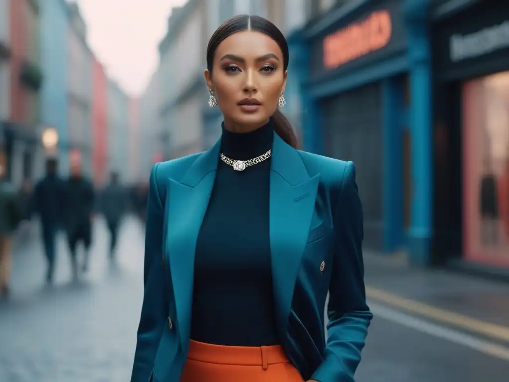 Modelo alta luciendo tendencias 2021 en la ciudad Una modelo alta desfila con estilo en la ciudad, luciendo las últimas tendencias de moda para personas altas en 2021