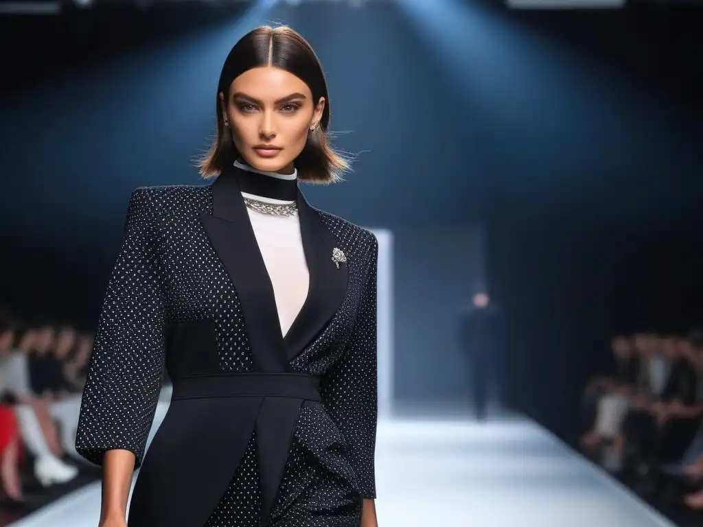 Desfile de moda: Modelo alta deslumbra con colaboración única Modelo alta desfila con estilo en pasarela, moda tall colaboraciones tendencia altura