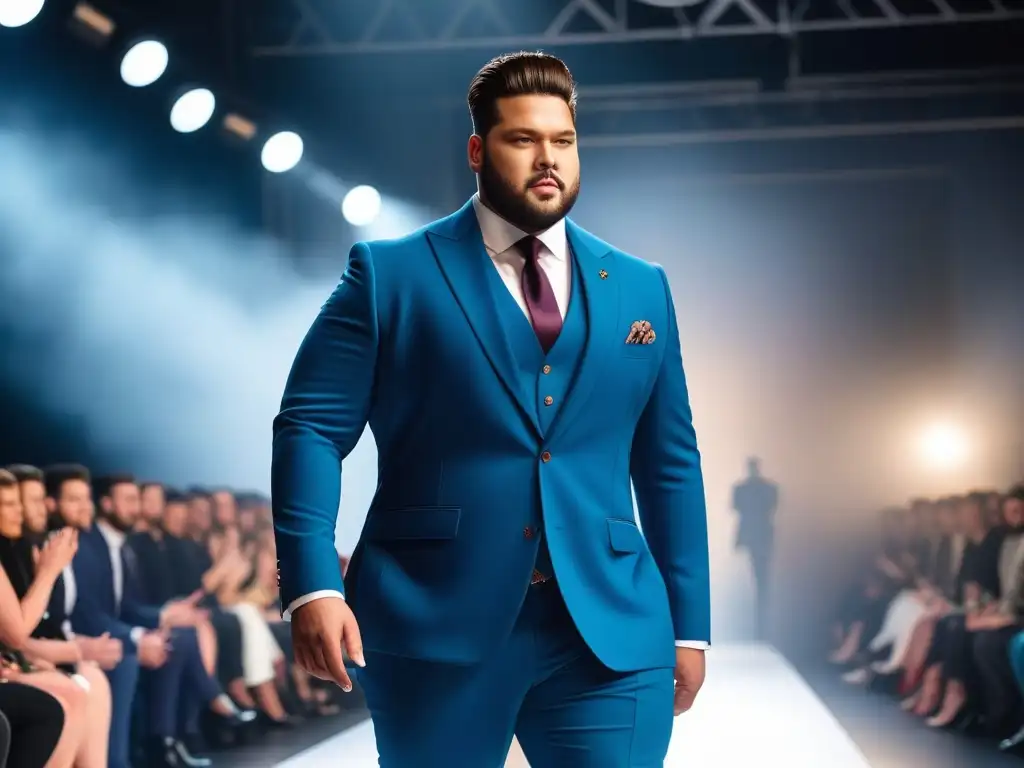 Desfile de moda: Modelo plussize rompiendo estereotipos con estilo Un modelo plus size desfila con estilo en la pasarela, rompiendo estereotipos