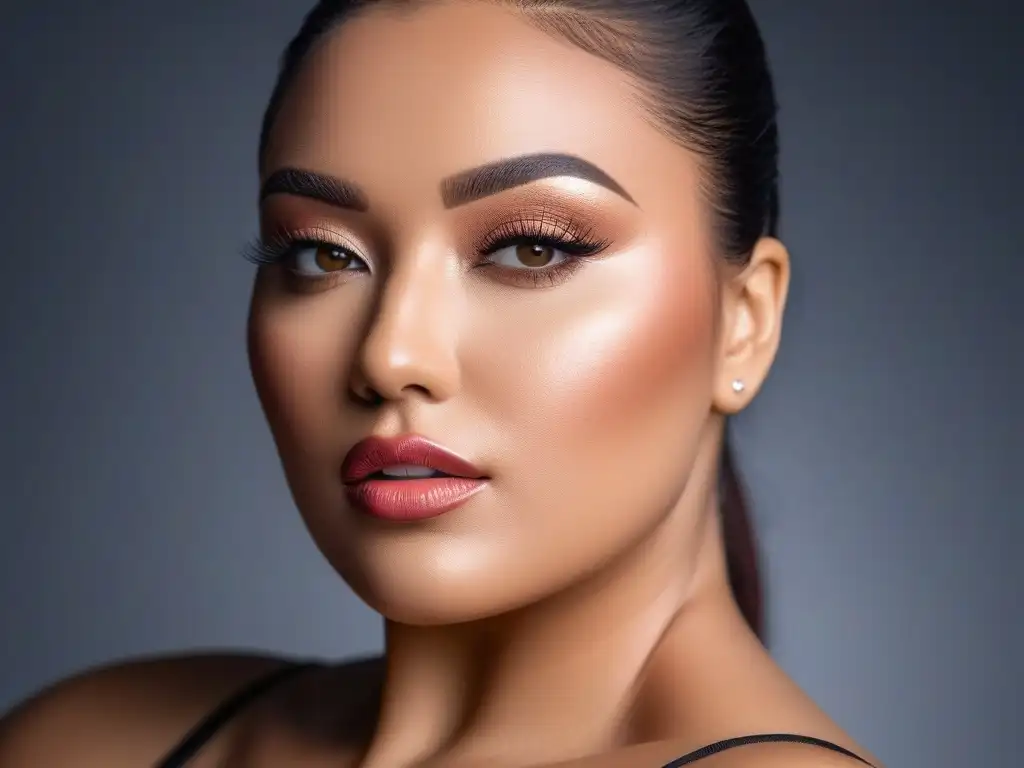 Modelo plus size aplicando skincare con confianza y elegancia Una modelo de talla grande aplica con confianza productos de belleza, mostrando autoestima y empoderamiento