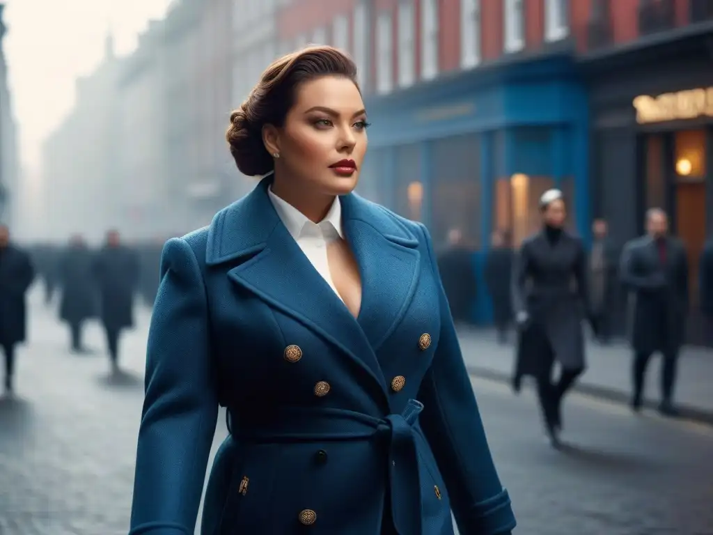 Modelo plus size deslumbra con elegancia urbana en abrigo chic Una modelo de talla grande desfilando con elegancia en la ciudad con uno de los mejores abrigos de la temporada, reflejando empoderamiento y estilo