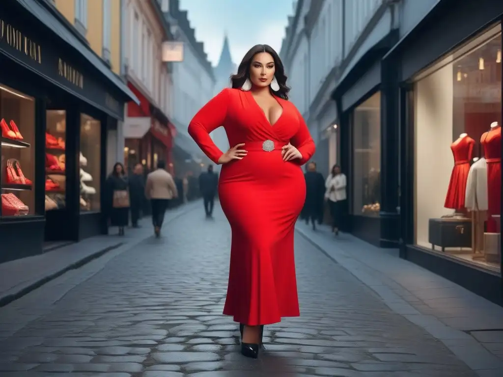 Modelo plus size elegante y segura en la ciudad Modelo de tallas especiales en moda urbana, reflejando elegancia y confianza