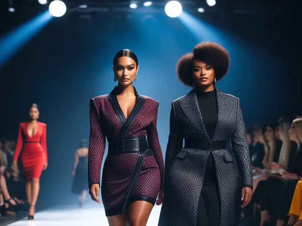 Desfile de moda inclusivo: diversidad en pasarela Modelos para campañas de moda inclusivas desfilando con confianza en una pasarela, rompiendo moldes y promoviendo la diversidad