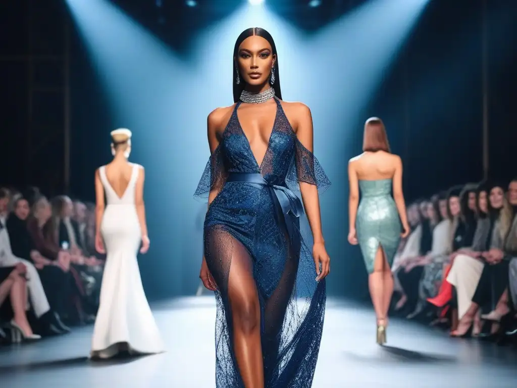 Desfile de moda inclusivo con modelos transgénero empoderados Modelos trans en la moda desfilan con estilo y empoderamiento en una pasarela moderna y luminosa