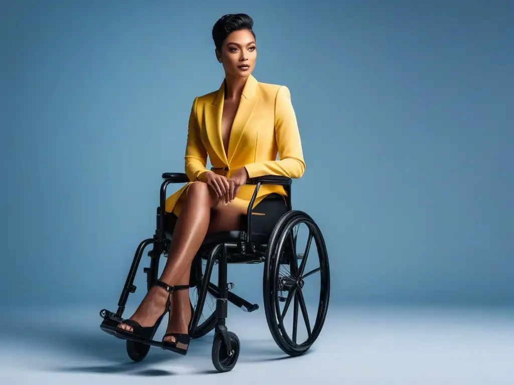 Moda adaptativa: estilo y funcionalidad fusionados con elegancia Una moderna y elegante prenda adaptativa que fusiona estilo y funcionalidad, llevada por un modelo seguro, transmitiendo empoderamiento