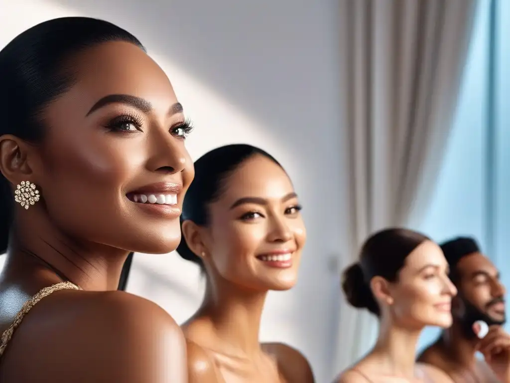 Tratamientos exclusivos de contorno de ojos para todos Un momento de lujo y diversidad: personas de diferentes edades y etnias aplicando tratamientos contorno de ojos en un spa exclusivo