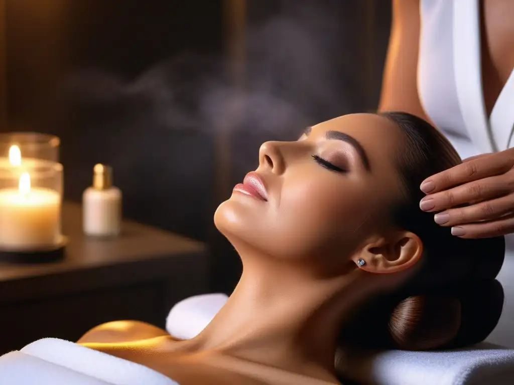 Tratamiento facial de lujo con mascarilla de oro en spa elegante Un momento de lujo para la piel en un spa sereno con tratamiento facial de oro