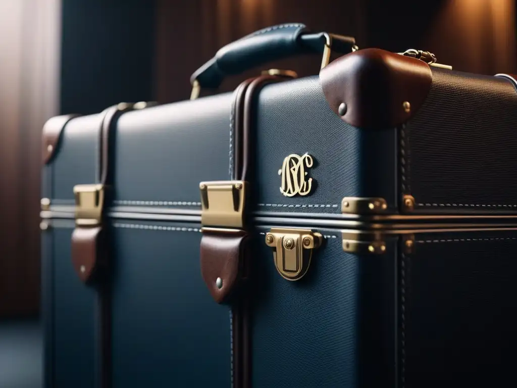 Maleta de lujo personalizada: diseño exclusivo en alta resolución Monograma en equipaje de lujo: maleta moderna y elegante con diseño personalizado destacado en un entorno sofisticado