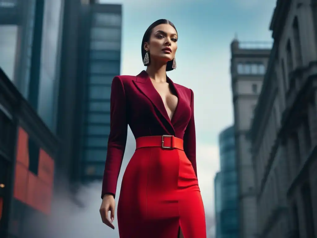 Estilo urbano: mujer alta y elegante en outfit vibrante Una mujer alta y elegante destaca en un atuendo colorido que realza su altura