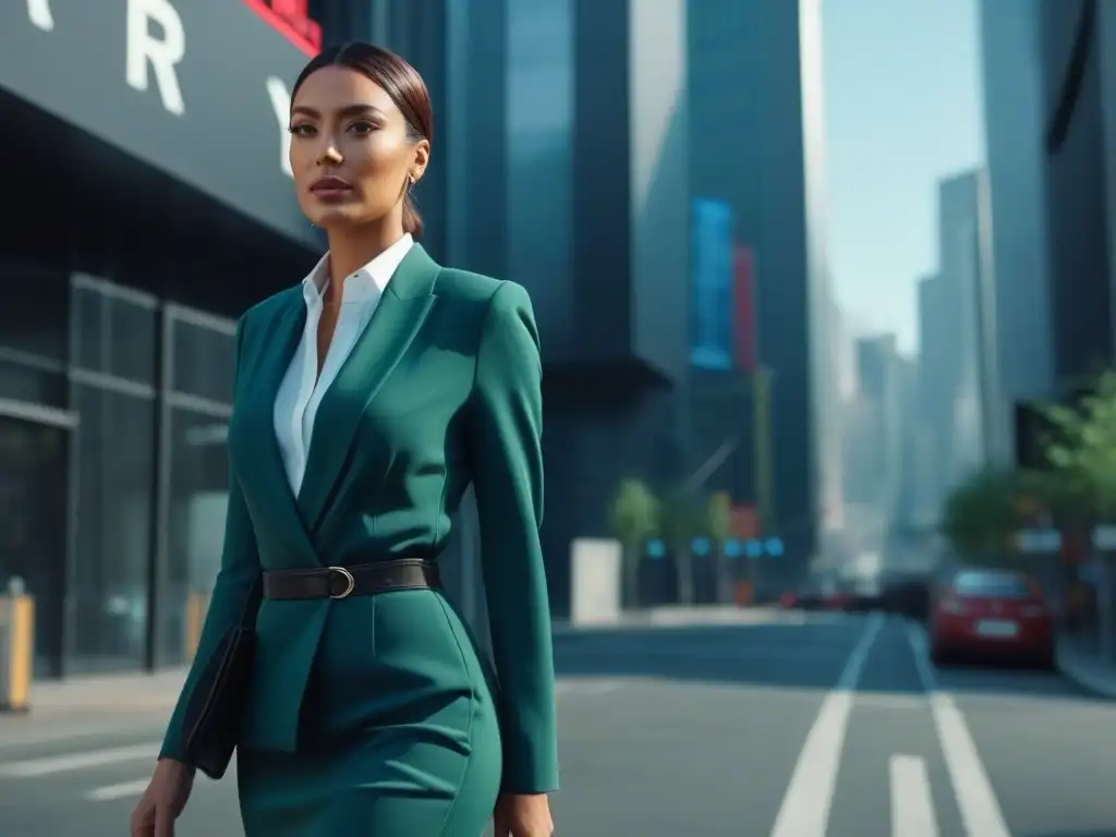 Elegante mujer de negocios en la ciudad: estilo y confianza Una mujer alta y elegante camina con confianza por la ciudad, luciendo un atuendo chic y profesional