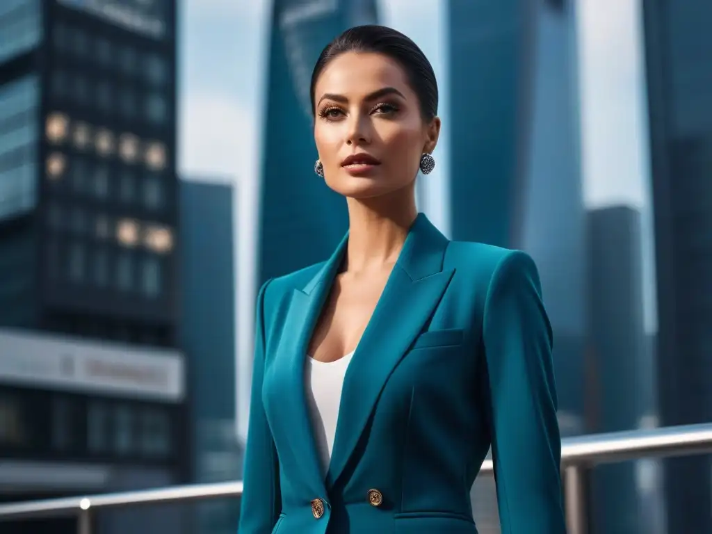 Estilo y elegancia: mujer alta y segura en outfit moderno Una mujer alta y elegante destaca con un outfit moderno en un escenario urbano chic