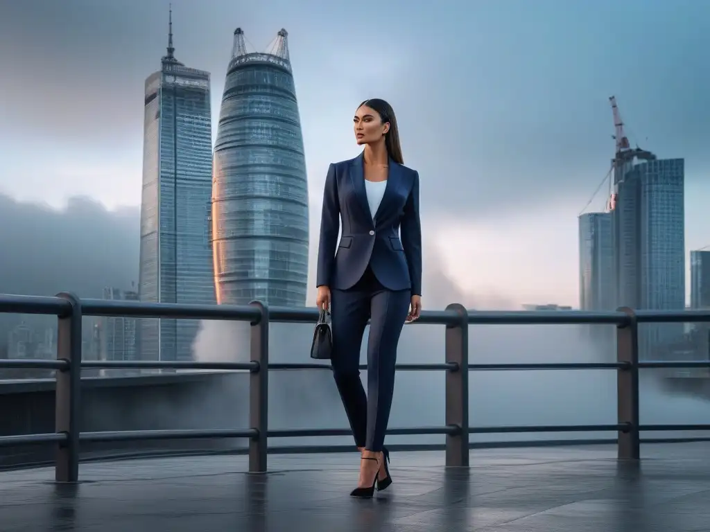 Alta Elegancia Urbana: Mujer Profesional Confidente en Tendencia Una mujer alta y elegante en outfit a la moda, en ambiente urbano moderno