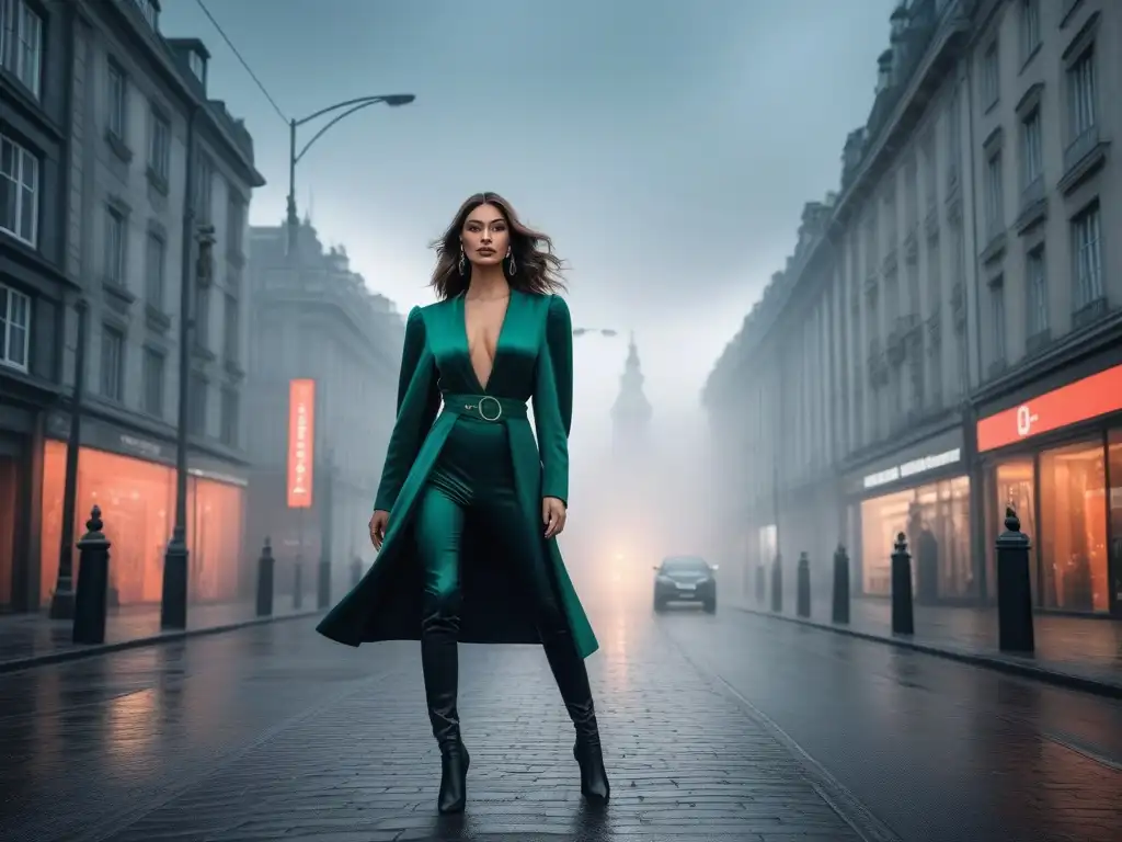 Empoderada y a la moda: mujer alta deslumbra en la ciudad Una mujer alta y elegante desfila segura por una concurrida calle de la ciudad, luciendo las últimas tendencias de moda adaptadas a su estatura