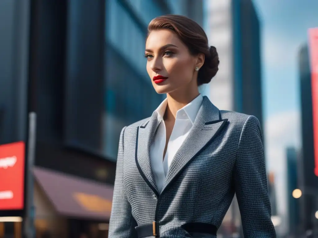 Estilo impecable para mujeres altas: confianza y elegancia en la ciudad Una mujer alta, elegante y segura de sí misma, con un atuendo bien ajustado y proporciones perfectas